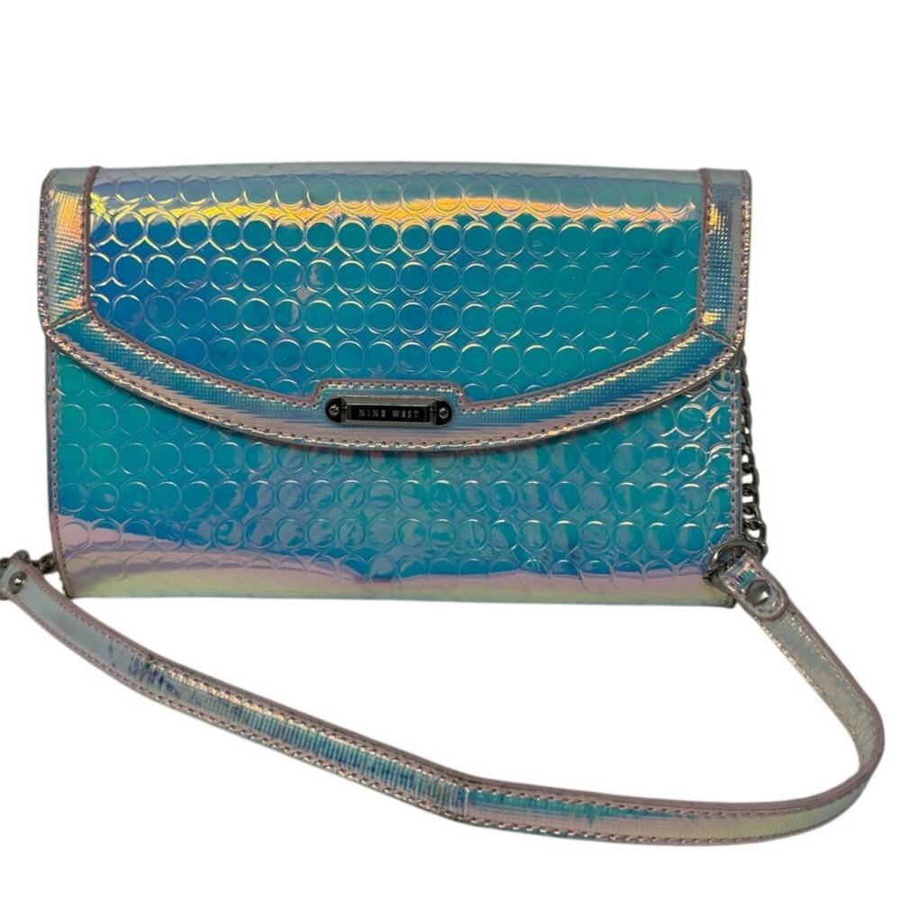 Nine West Holographic Crossbody Clutch Purse Iridescent Chain Strap